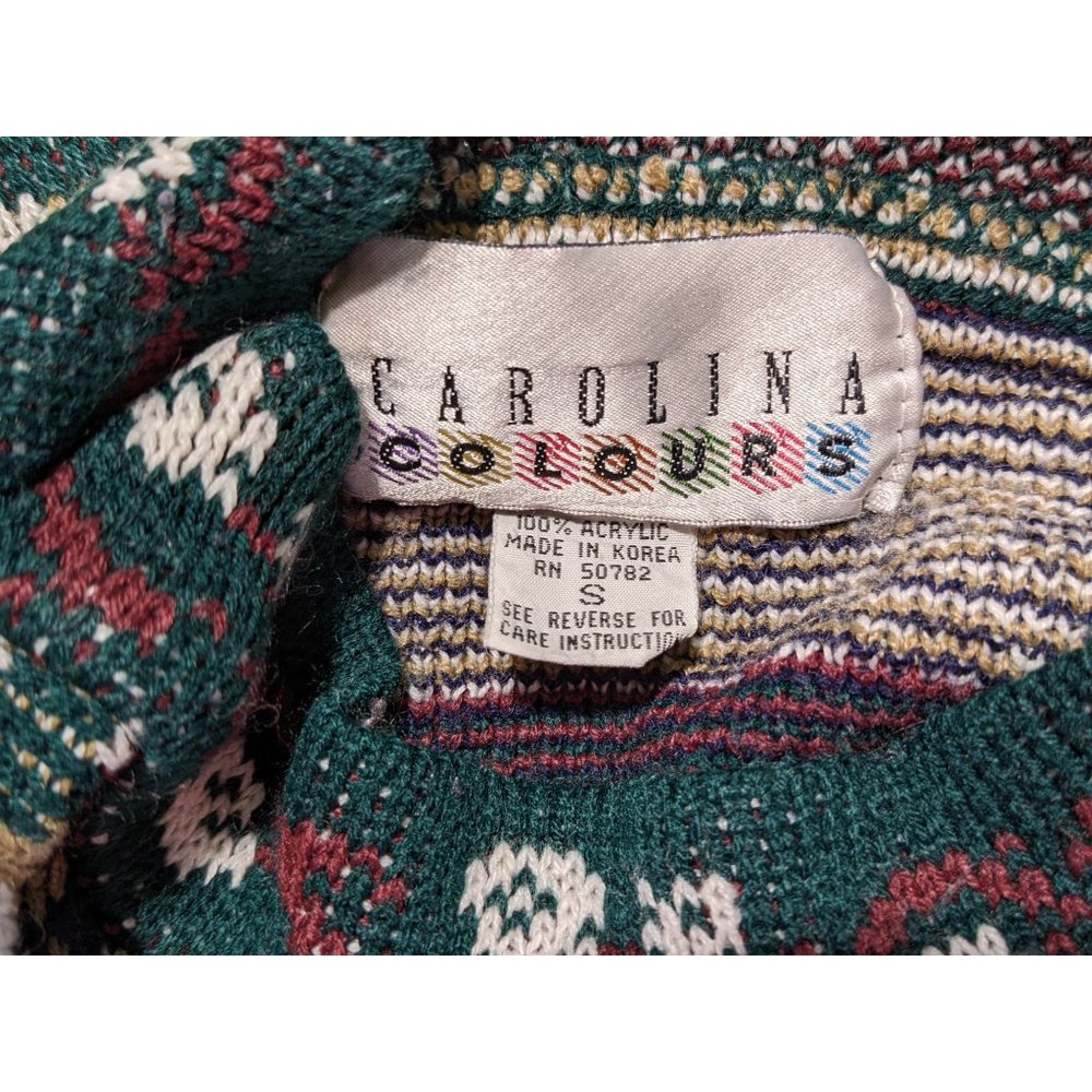 Vintage Caroline Colours green multicolored oversized sweater S - Picture 5 of 8